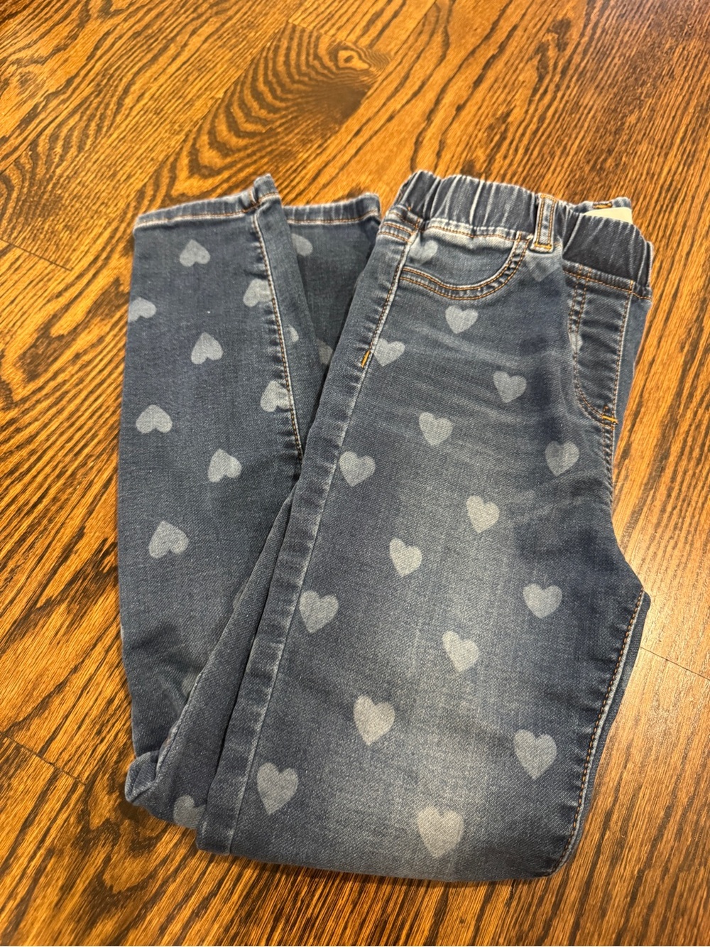 Boden Girls Heart Print Jeggings Jeans Size 9Y 134cm Blue Stretch Denim